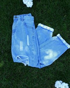 Mom Jeans with Hand Painted Flowers